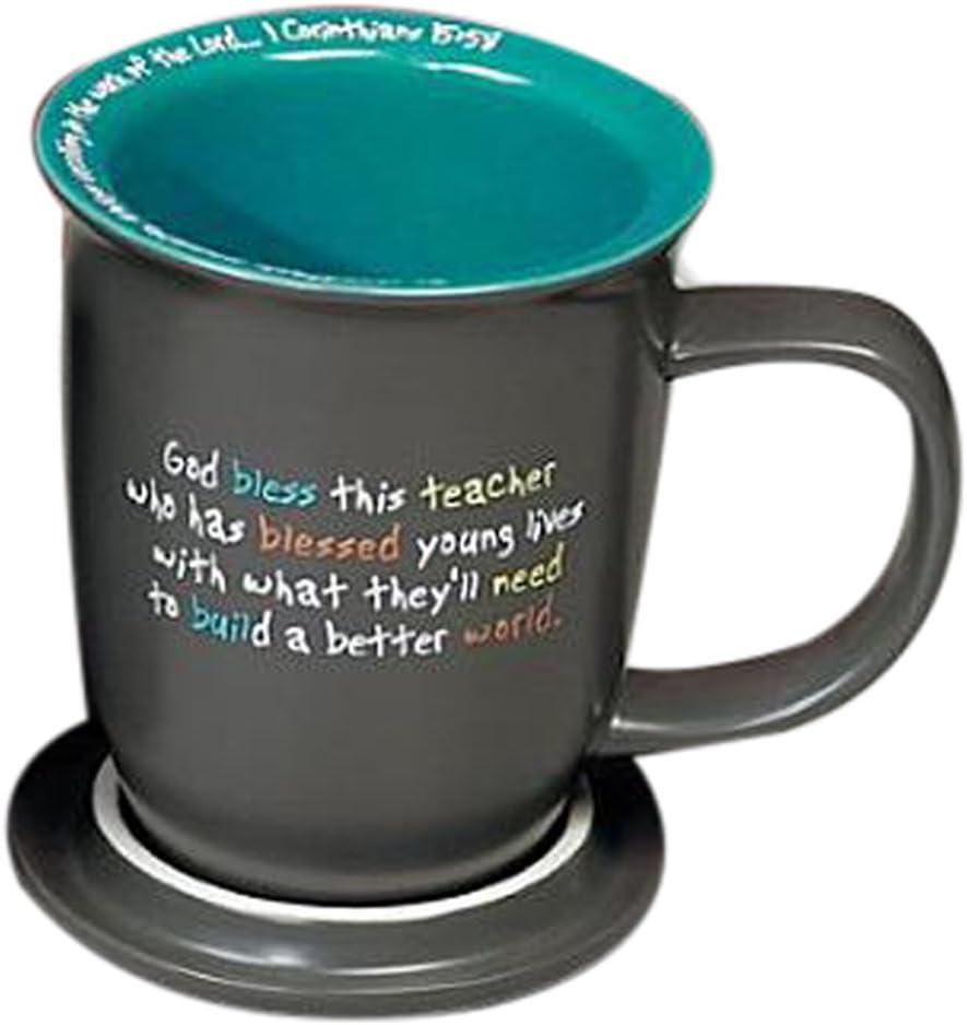 Gray Ceramic Teacher Mug with Coaster Lid