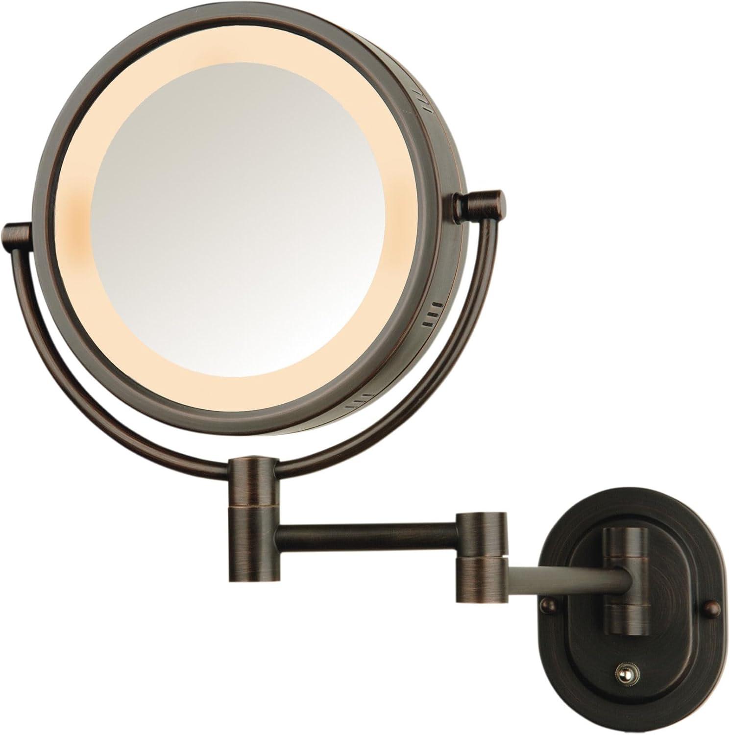 Jerdon HL65BZ 8-Inch Lighted Wall Mount Makeup Mirror with 5x Magnification, Bronze Finish