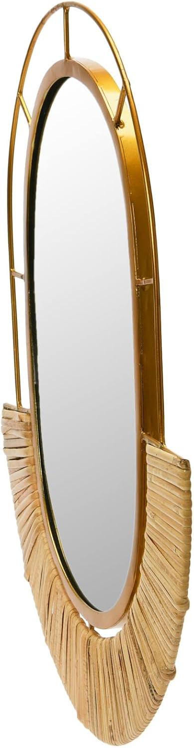 Storied Home Oval Modern Boho Metal and Cane Framed Wall Mirror Natural: Iron & Cane Material, No Assembly Required