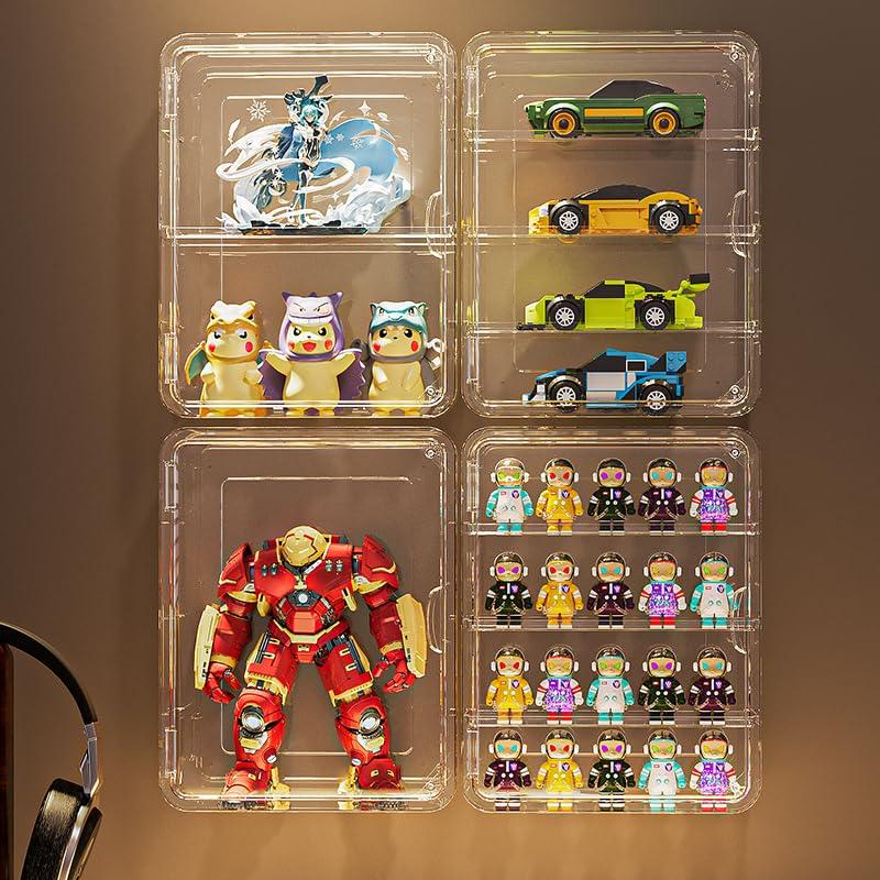 Clear Acrylic Display Case with Two Display Shelves for Figures, Dustproof Storage Organizer Box with Magnetic Door, Acrylic Collectibiles Showcase
