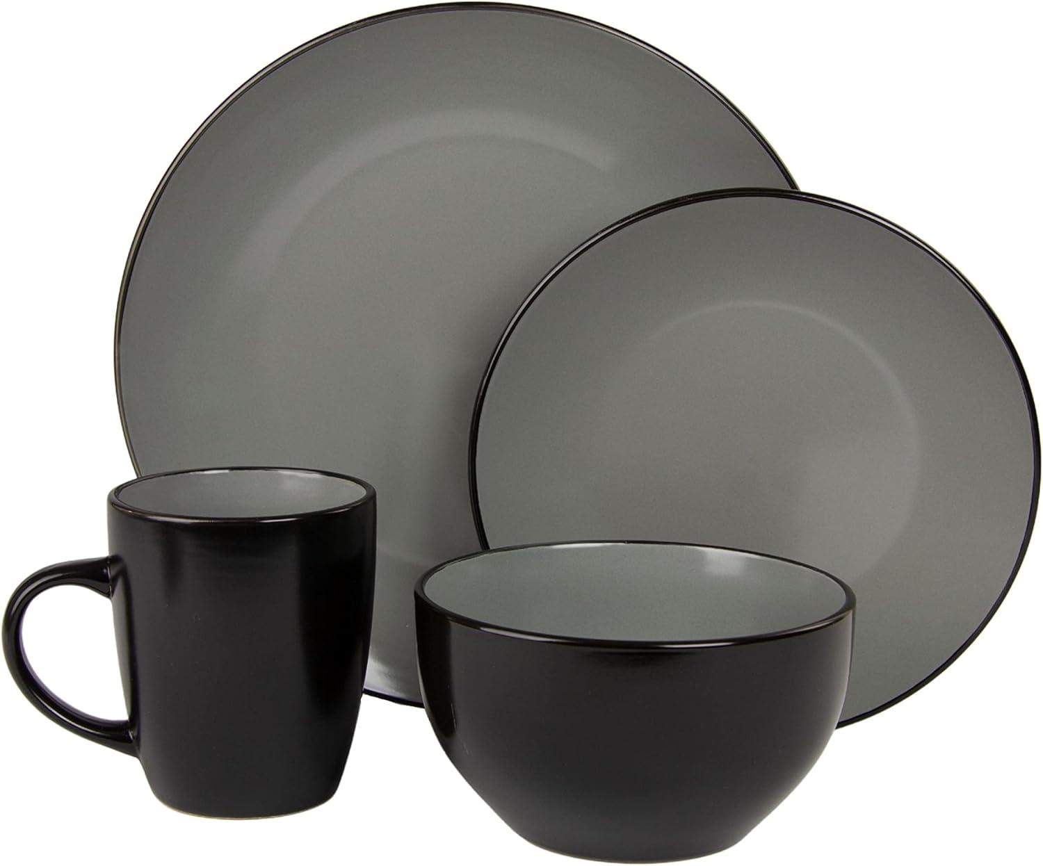 10 Strawberry Street 16-Piece Two Tone Coupe Dinnerware Set - Black/Gray