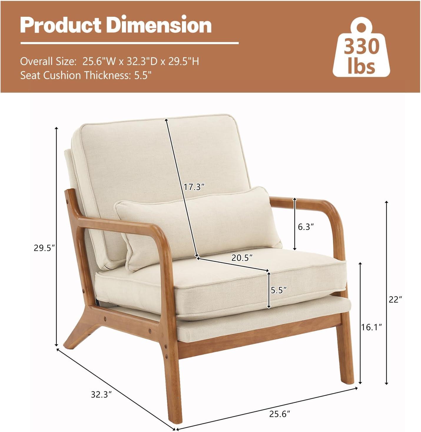 UBesGoo Modern Arm Chair Linen Fabric Upholstered Comfy Reading Accent Chair with Solid Wood Frame Set of 2 Beige