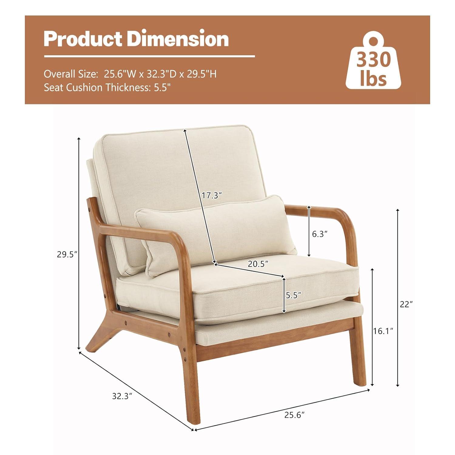 JULY'S SONG Mid-Century Wood Upholstered Fabric Solid Print Armchair, Beige (Set of 2)