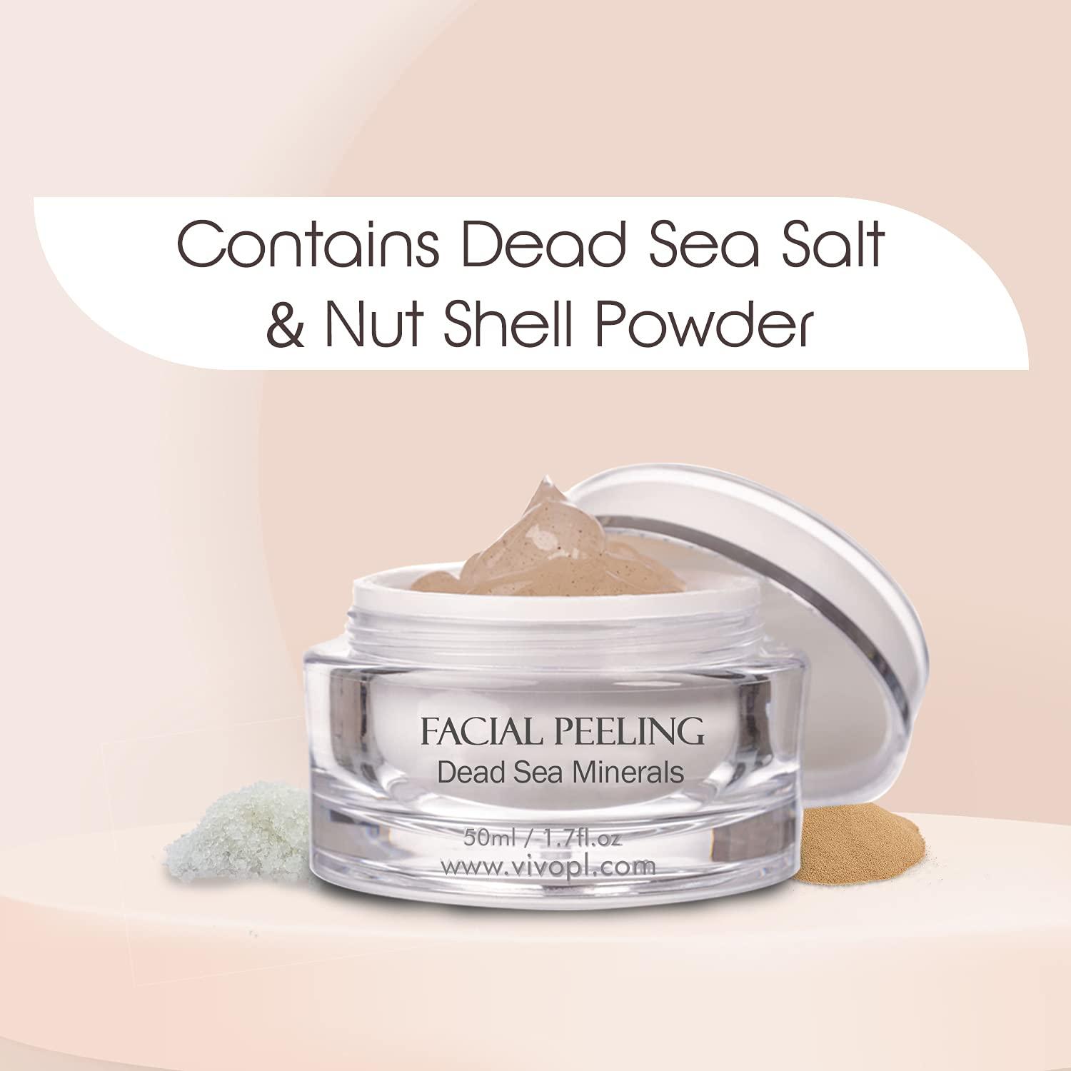Vivo Per Lei Facial Peeling Gel - Contains Dead Sea Minerals and Nut Shell Powder - Gentle Face Exfoliator Scrub and Blackhead Remover - Peel Your Skin to a Fresher You - 3.4 Fl. Oz.