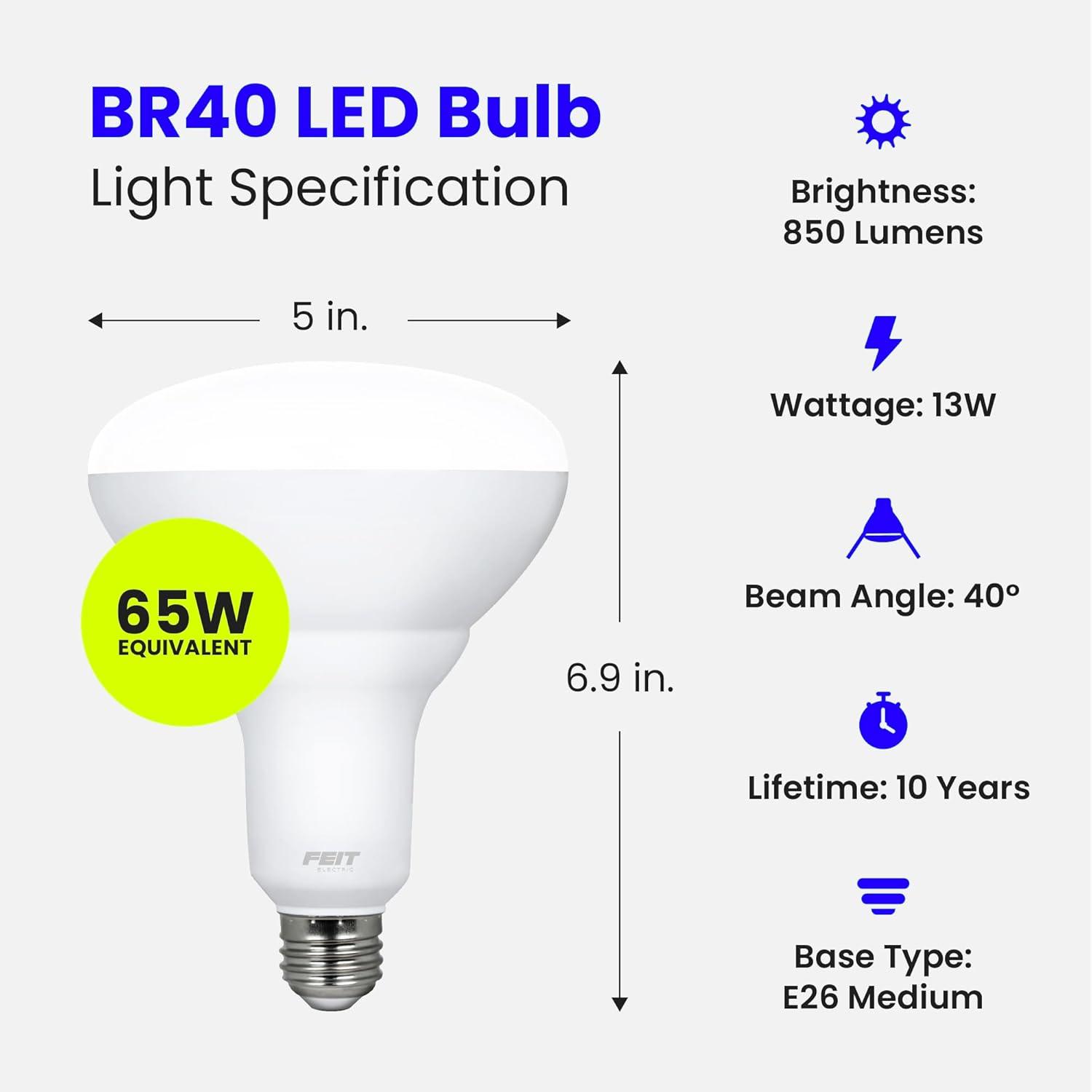 Feit Electric BR40 E26 (Medium) LED Bulb Daylight 65 Watt Equivalence 2 pk