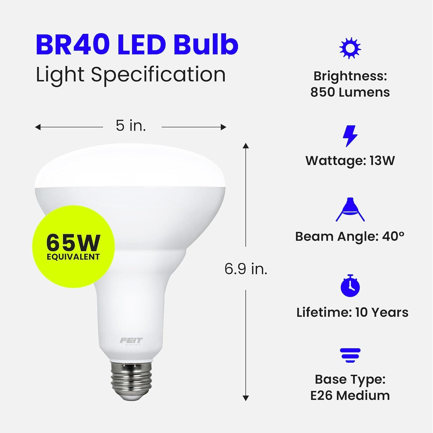 Feit Electric Performance BR40 E26 (Medium) LED Bulb Soft White 65 Watt Equivalence 2 pk