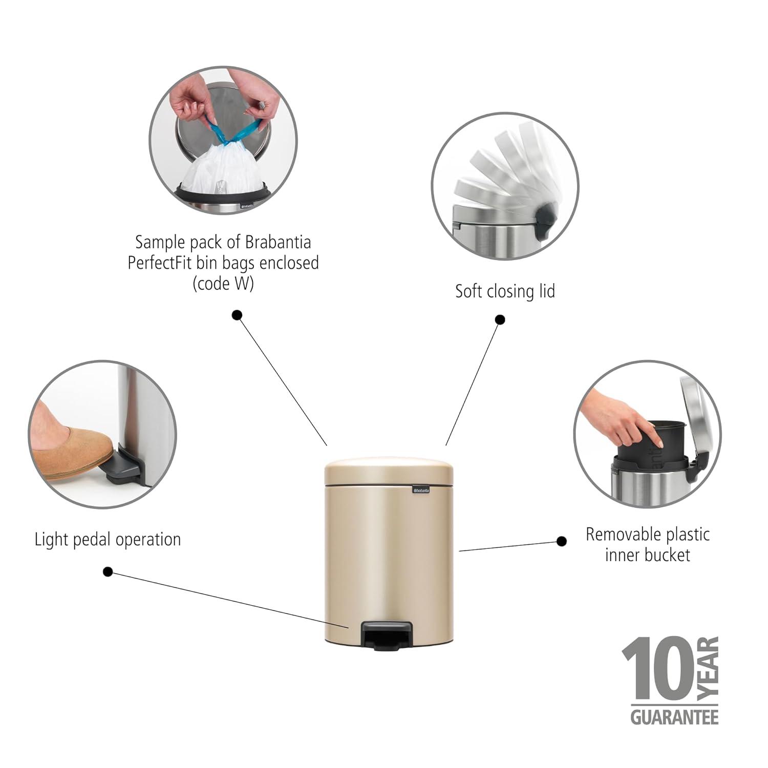 Brabantia NewIcon Step On Trash Can, 1.3 Gallon (5 Liter)