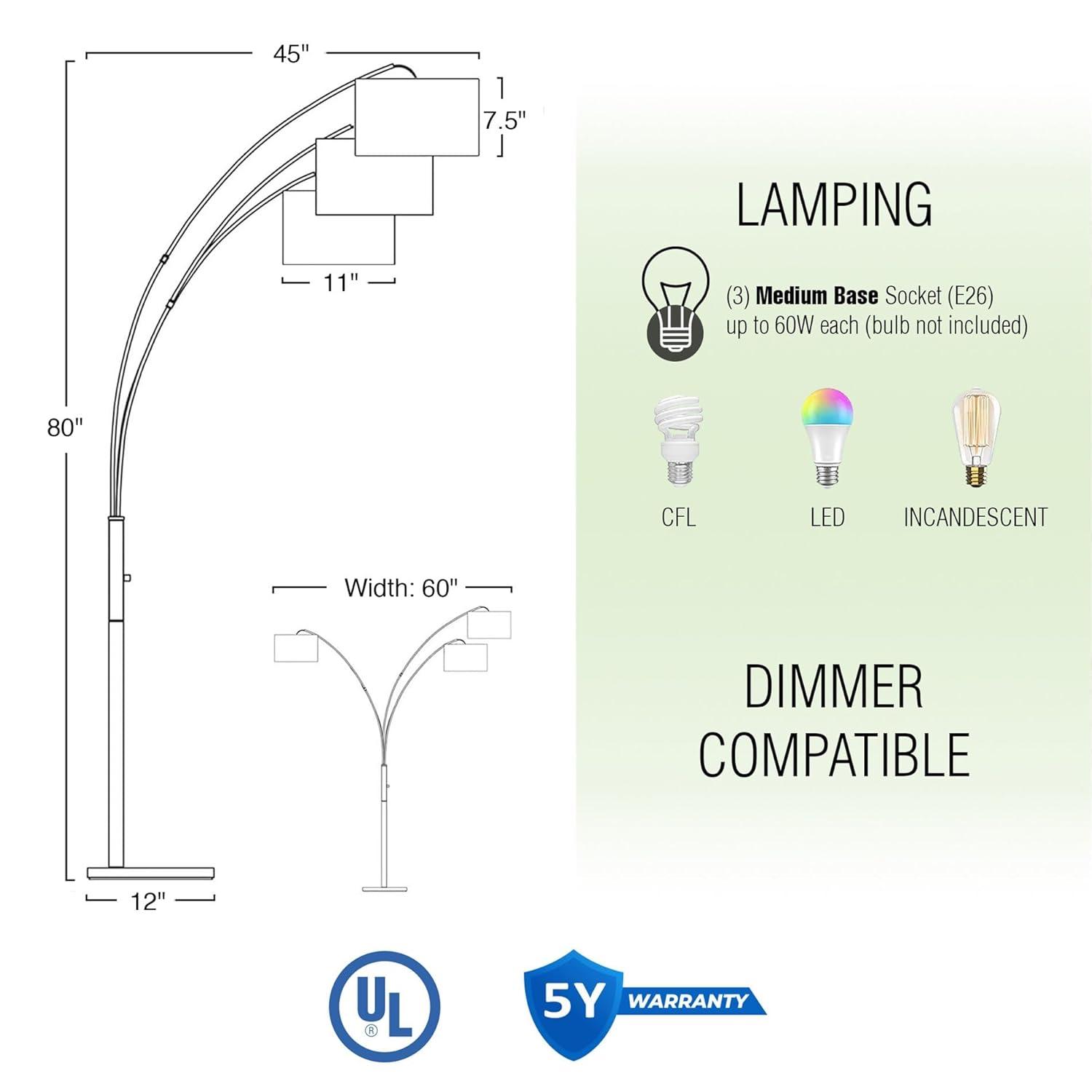 Kira Home Akira 80" Modern 3-Light Arc Floor Lamp with 3-Way Switch, Beige Burlap Drum Shades + Antique Bronze Finish