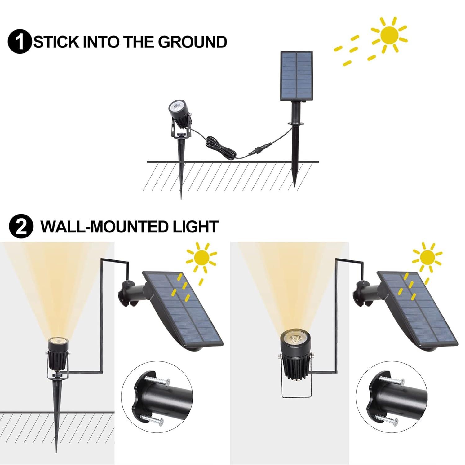 T-SUN LED Landscape Solar Spotlights, Waterproof Outdoor Solar Lights Auto ON/Off Solar Wall Lights for Garden, Driveway, Pathway, Pool Area(Warm White)