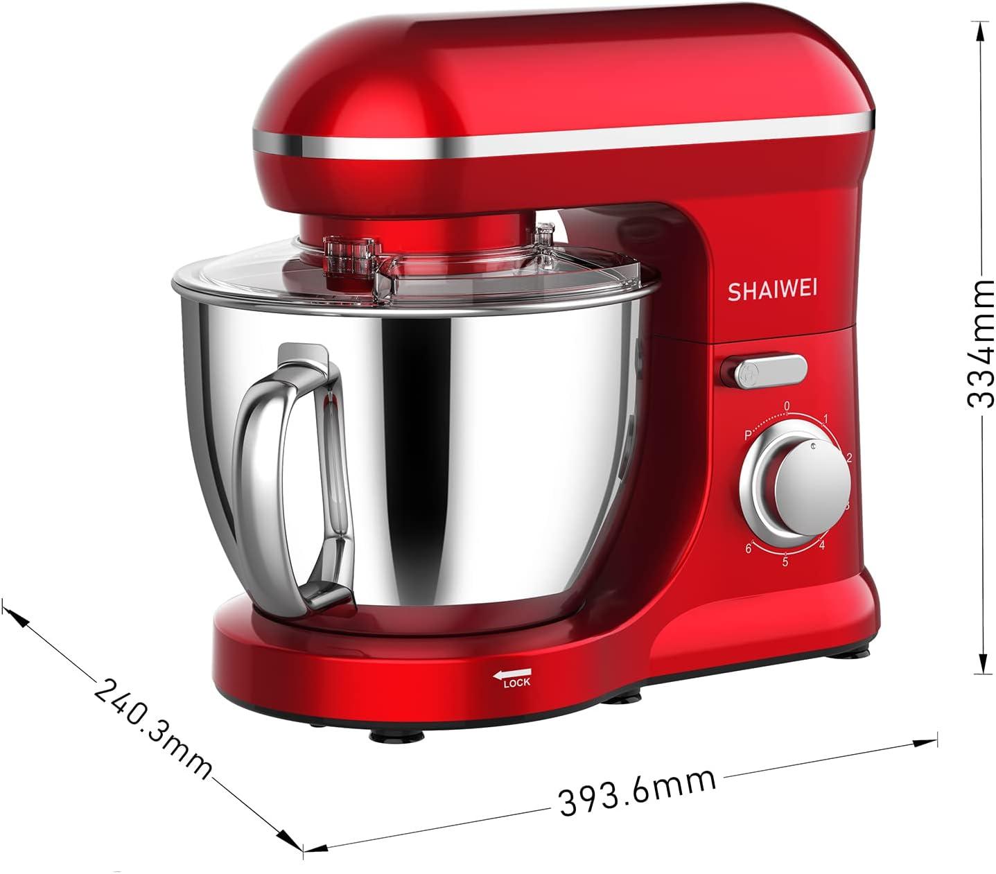 Honinst 6.5 qt Stand Mixer, Red with Dough Hook, Whisk, Beater, Bowl