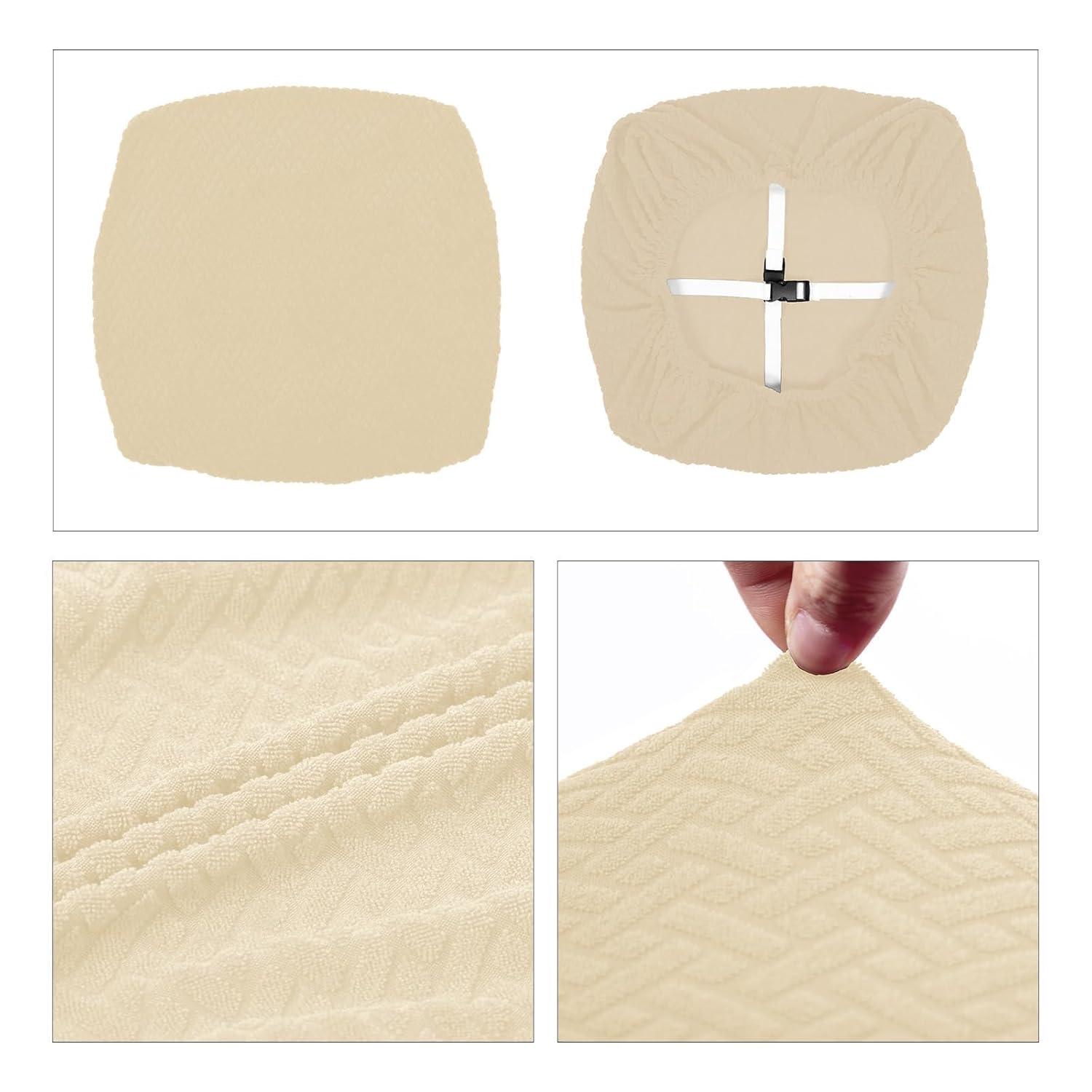 Smiry Dining Chair Seat Covers Stretch Jacquard Chair Slipcover with Ties (Set of 6, Beige)