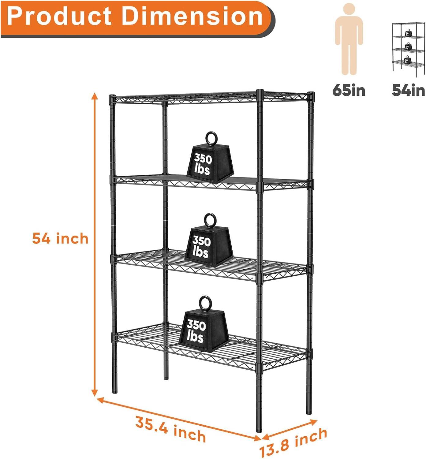 4-Tier Metal Storage Shelving, Adjustable Shelves Unit Heavy Duty Standing Shelf Organizer for Kitchen, Closet, Pantry, Garage, Bathroom, Laundry