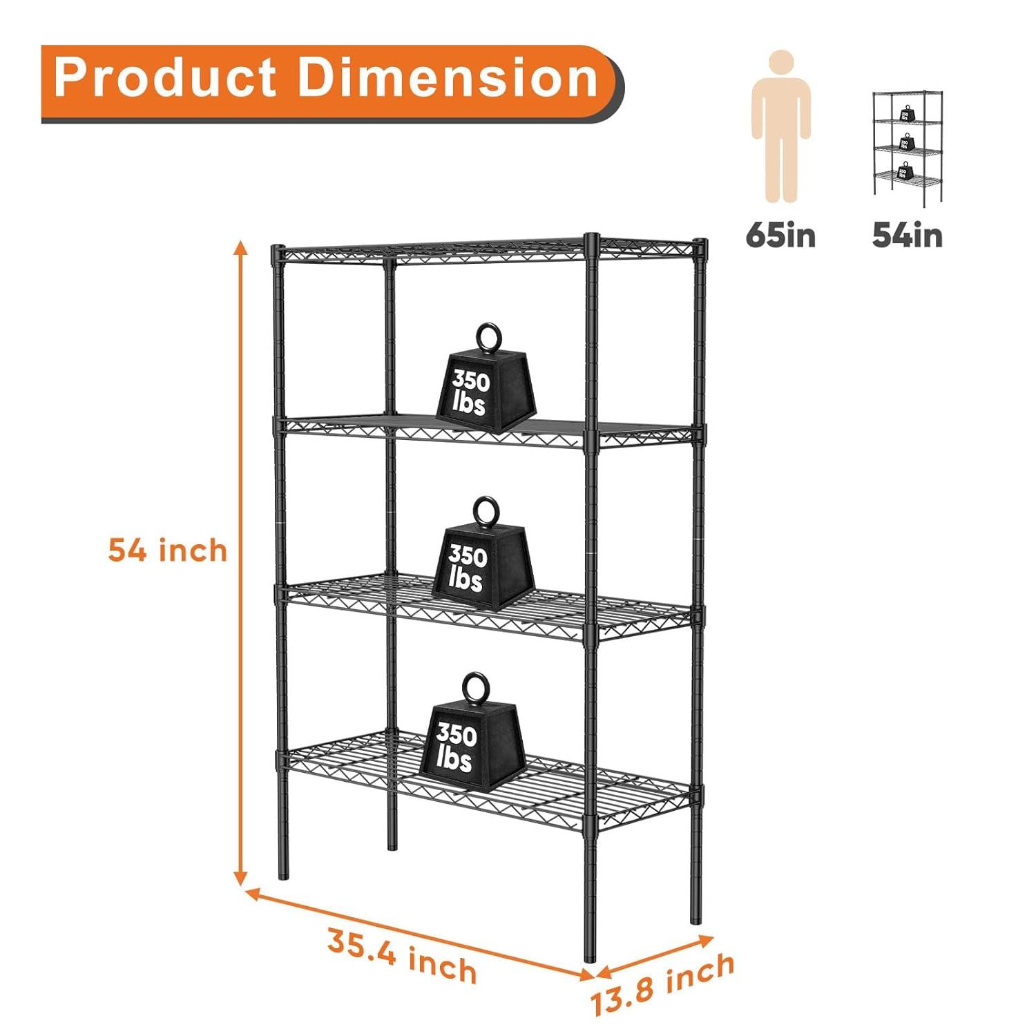4-Tier Metal Storage Shelving, Adjustable Shelves Unit Heavy Duty Standing Shelf Organizer for Kitchen, Closet, Pantry, Garage, Bathroom, Laundry