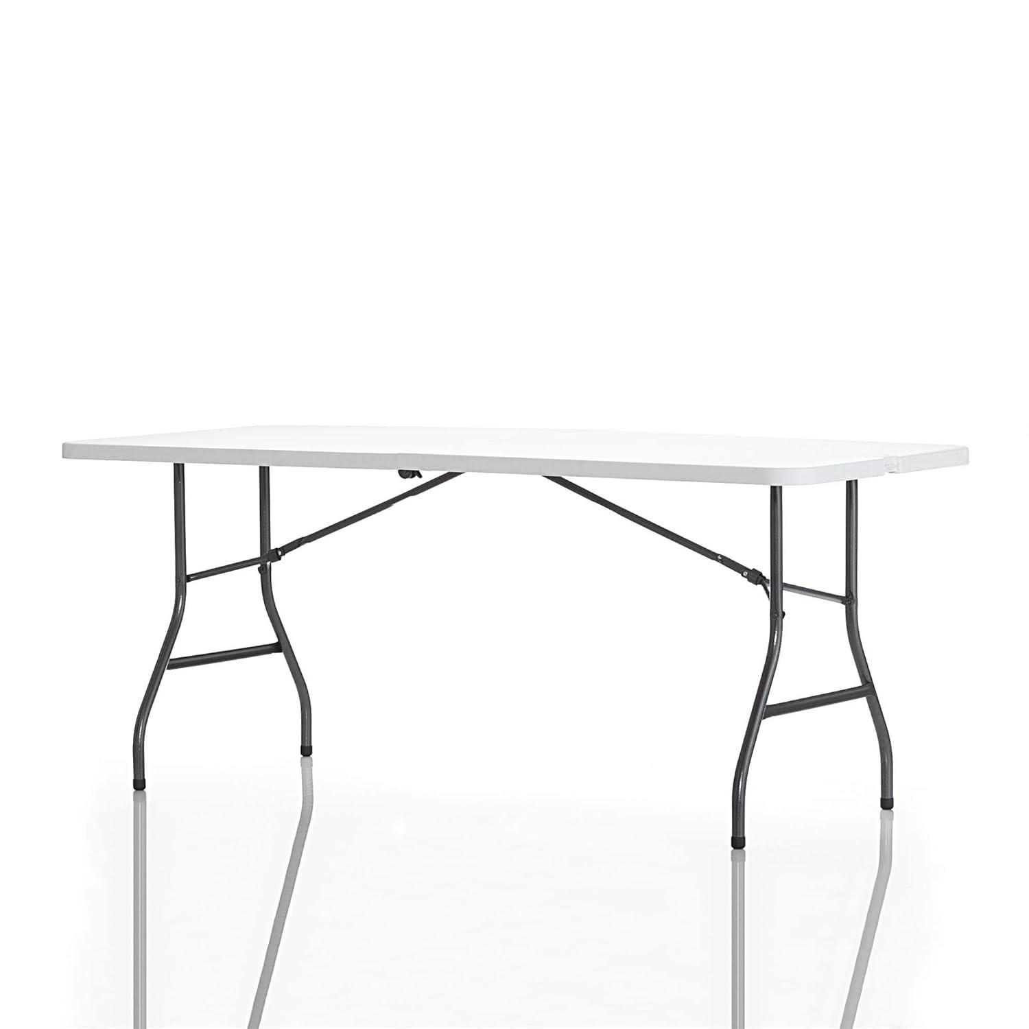 COSCO 6' Fold-in-Half Banquet Table with Handle and Locking Latch, White