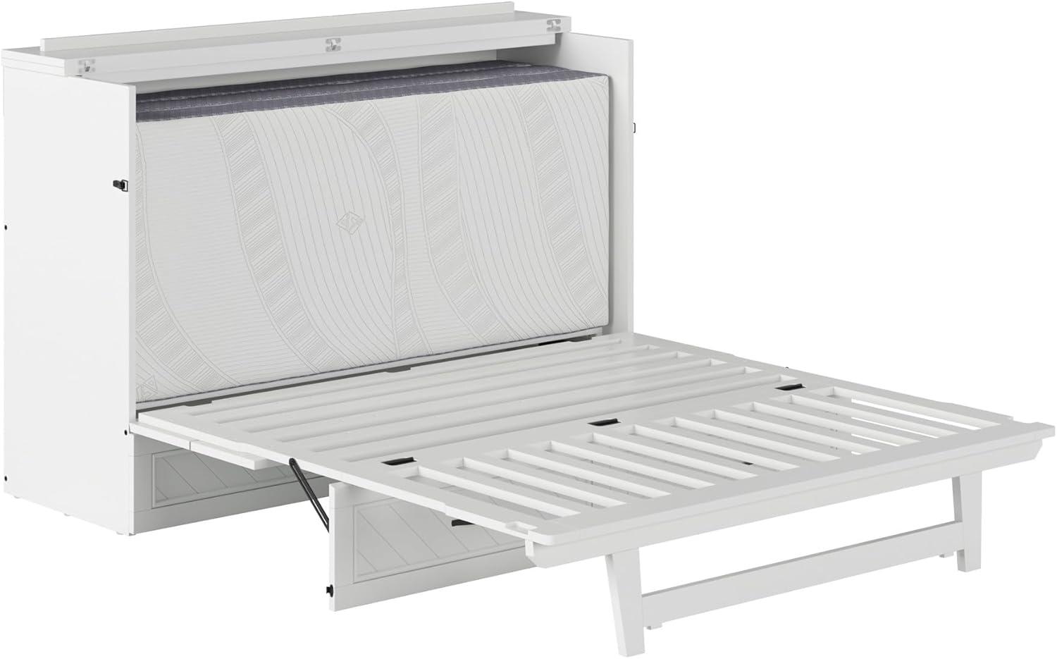 AFI Alpine Queen Wood Murphy Bed Chest with Mattress and Built-in Charger, White