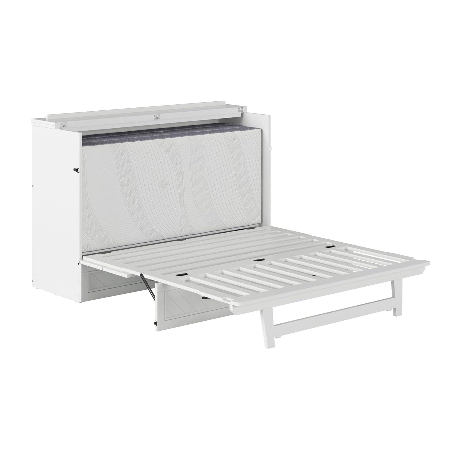AFI Alpine Queen Wood Murphy Bed Chest with Mattress and Built-in Charger, White
