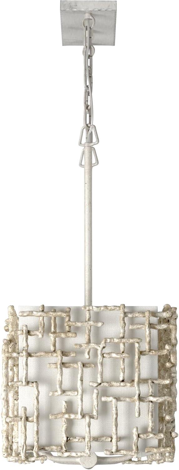 Farrah 10-Light White Linen Linen Chandelier w/ Hammered Crosshatch Bars