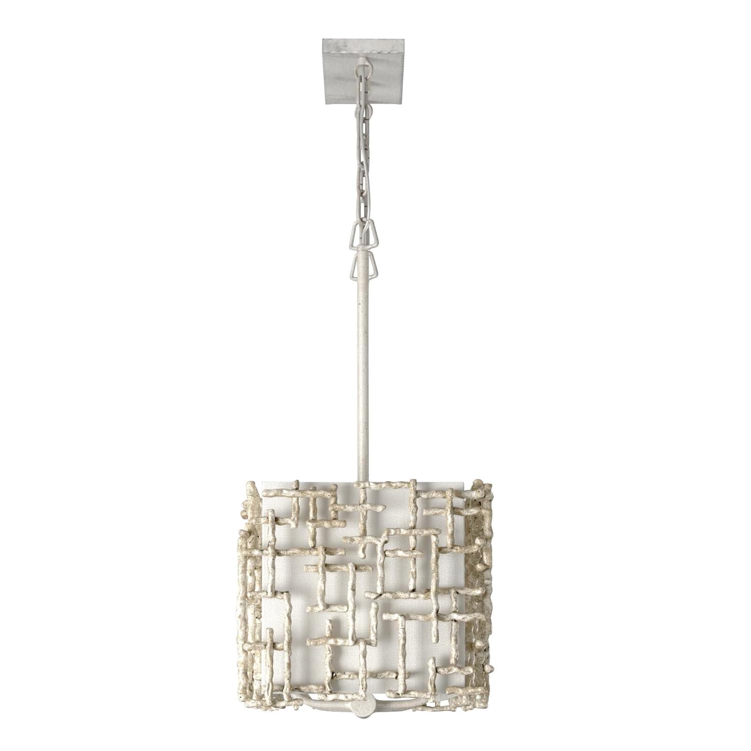 Farrah 10-Light White Linen Linen Chandelier w/ Hammered Crosshatch Bars