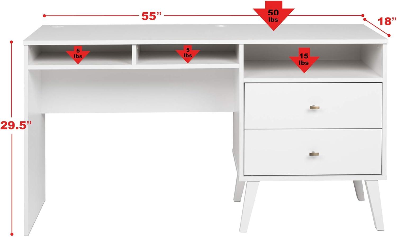 Mid-Century Modern 55" White Computer Desk with Storage