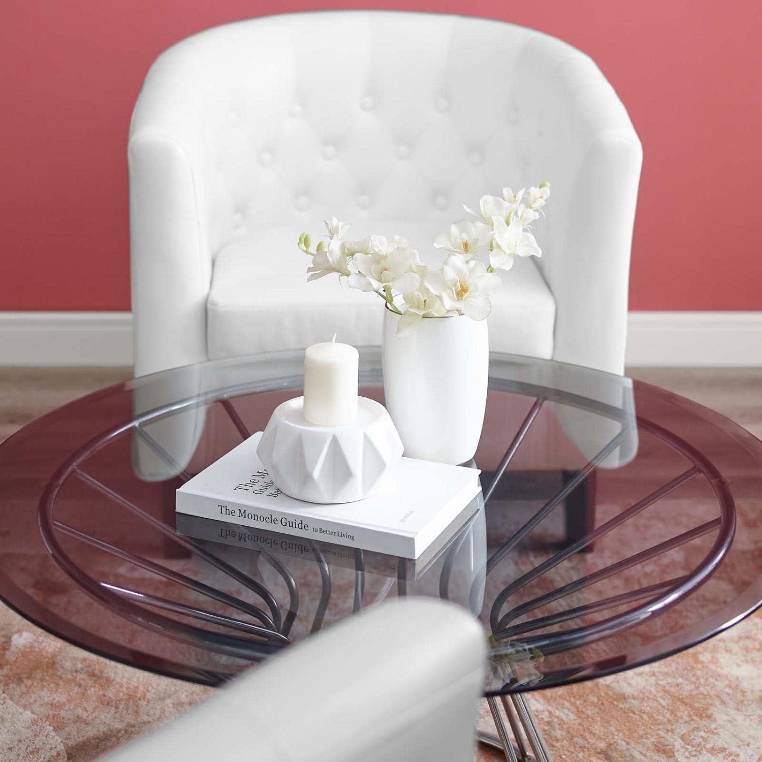 Modway Prospect Upholstered Fabric Contemporary Modern Accent Arm Chair in White Faux Leather
