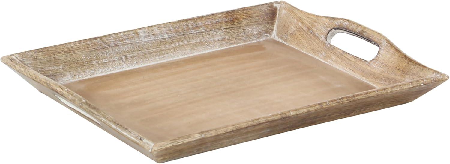 Set of 2 Brown Whitewashed Mango Wood Serving Trays