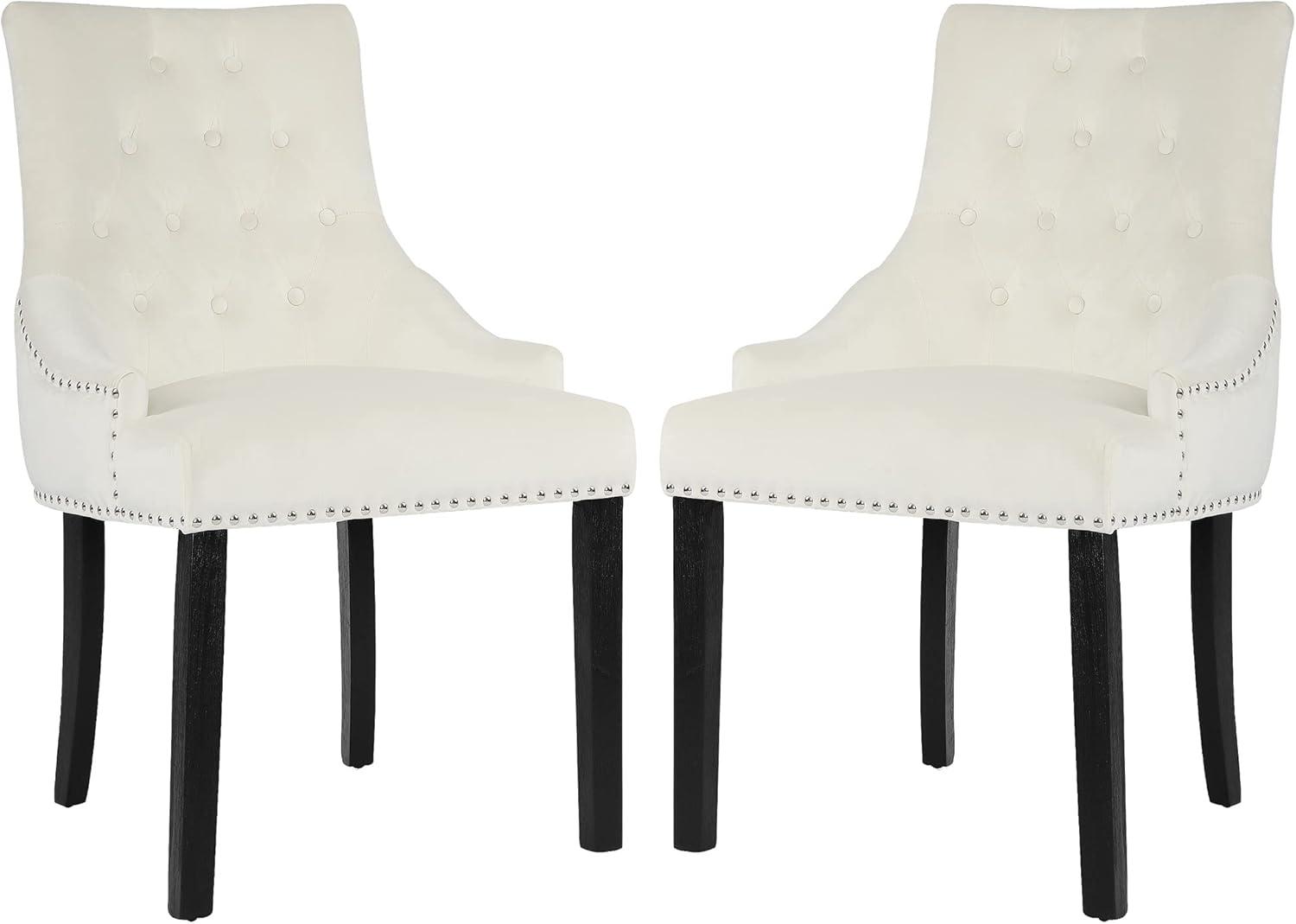 Xayoca Dining Chairs Set of 2,Upholstered Velvet Dining Room Chairs with Button-Tufted Decoration,Modern Kitchen Chairs with Nailhead Solid Wood Legs for Kitchen/Bedroom/Dining Room（Beige）