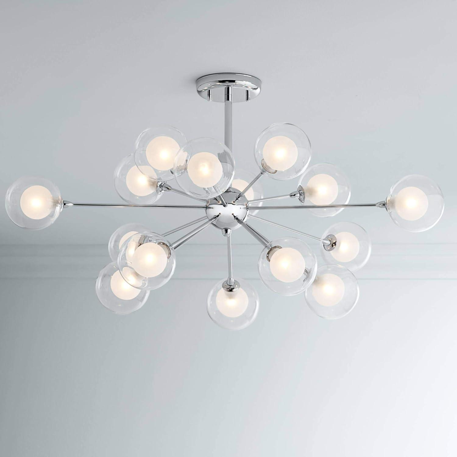 Chrome 15-Light Sputnik Ceiling Fixture with Frosted Glass Shades