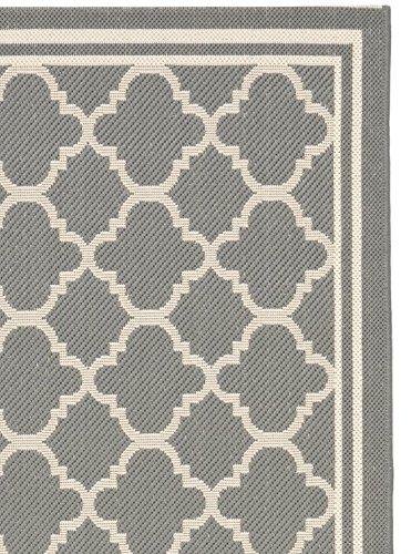 SAFAVIEH Courtyard Alina Geometric Quatrefoil Indoor/Outdoor Runner Rug, Anthracite/Beige, 2'3" x 12'