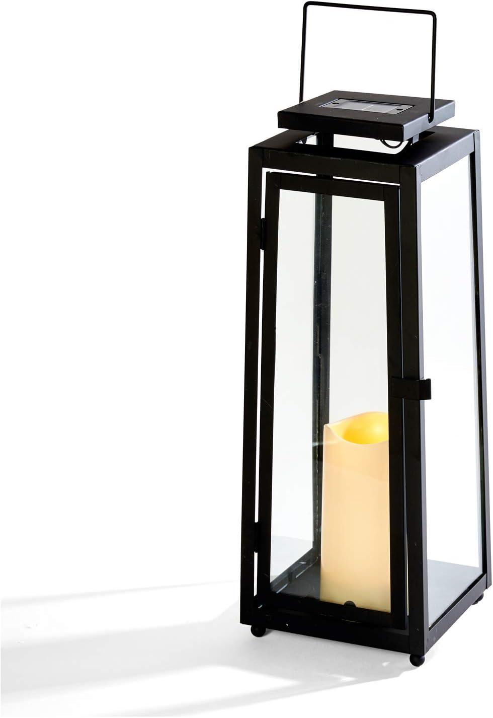 Outdoor Solar Lantern with Flameless Candle Metal & Glass, Dusk to Dawn, Decorative Waterproof