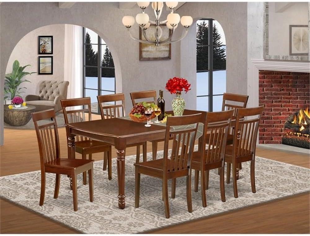 Mahogany 9-Piece Rectangular Wood Dining Set with 8 Chairs