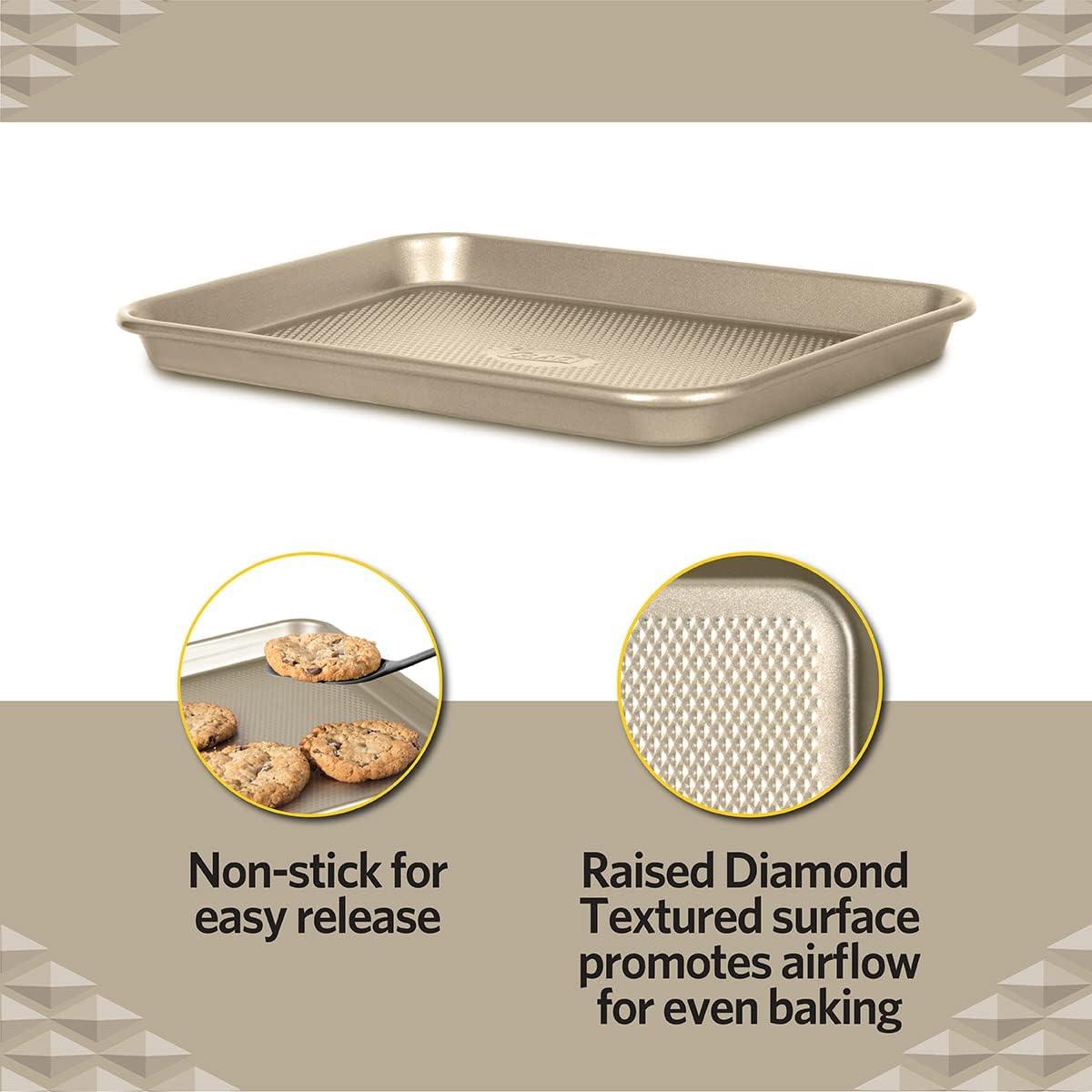 Glad Premium Nonstick Cookie Sheet Heavy Duty Baking Pan with Raised Diamond Texture, Small, Gold