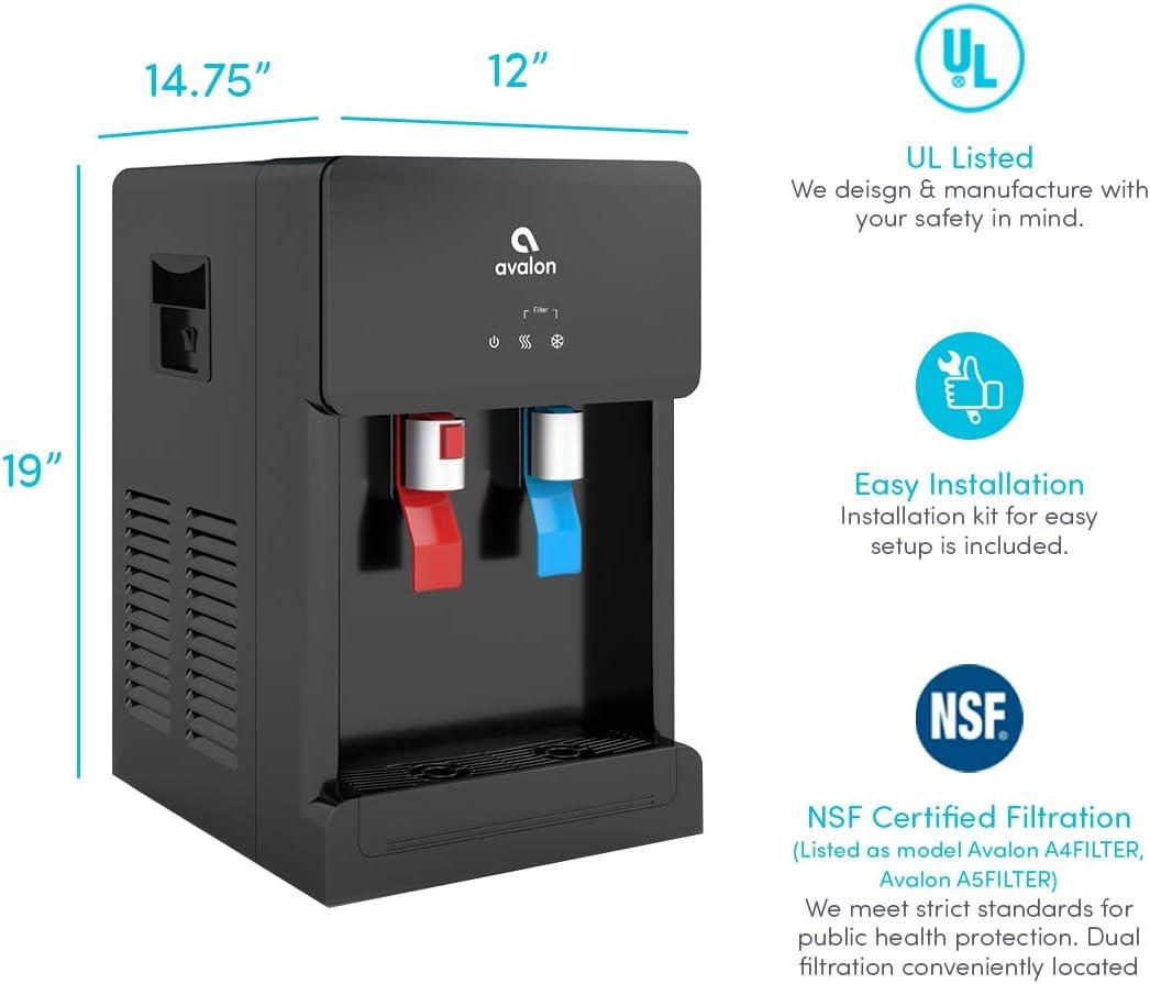 Avalon Countertop Bottleless Water Dispenser - Hot & Cold Water Temperature - Black