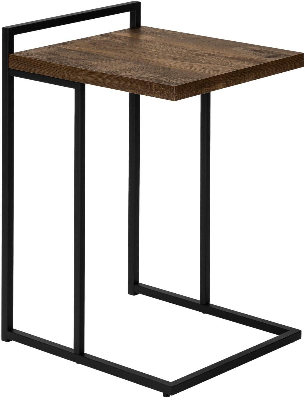 Accent Table C-shaped End Side Snack Living Room Bedroom Metal Brown