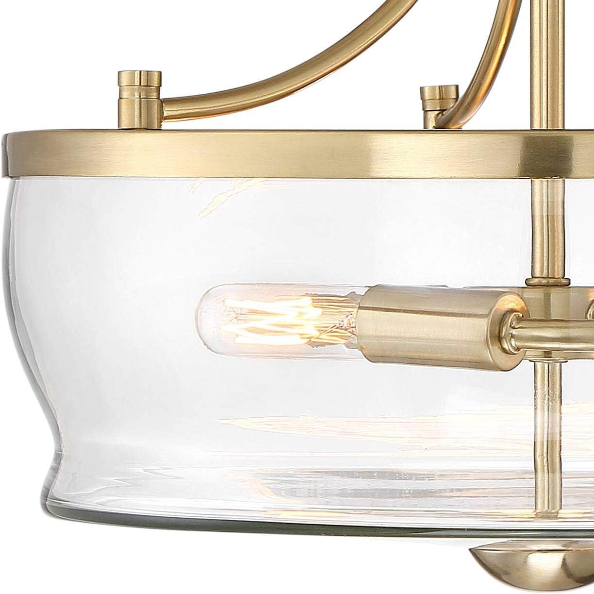 Possini Euro Design Alia Modern Ceiling Light Semi Flush Mount Fixture 14" Wide Warm Brass 3-Light Clear Glass Shade for Bedroom Living Room Hallway