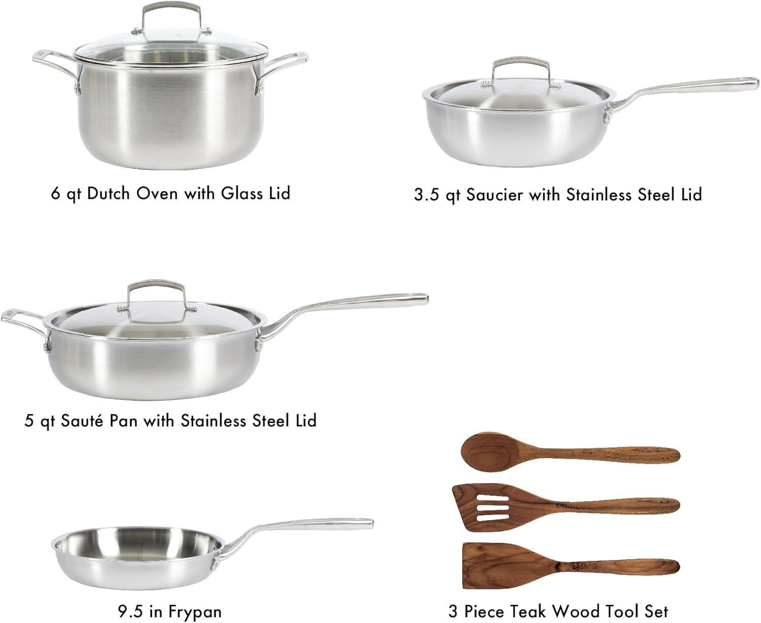 Babish Babish 10 Piece Professional Tri Ply Non Toxic Pots and Pans Cookware Set