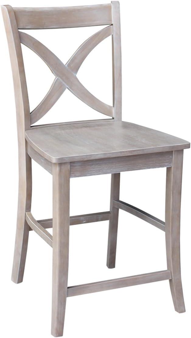 24" Vinyard Counter Height Barstool Washed Gray/Taupe - International Concepts: Solid Wood, X-Back Design