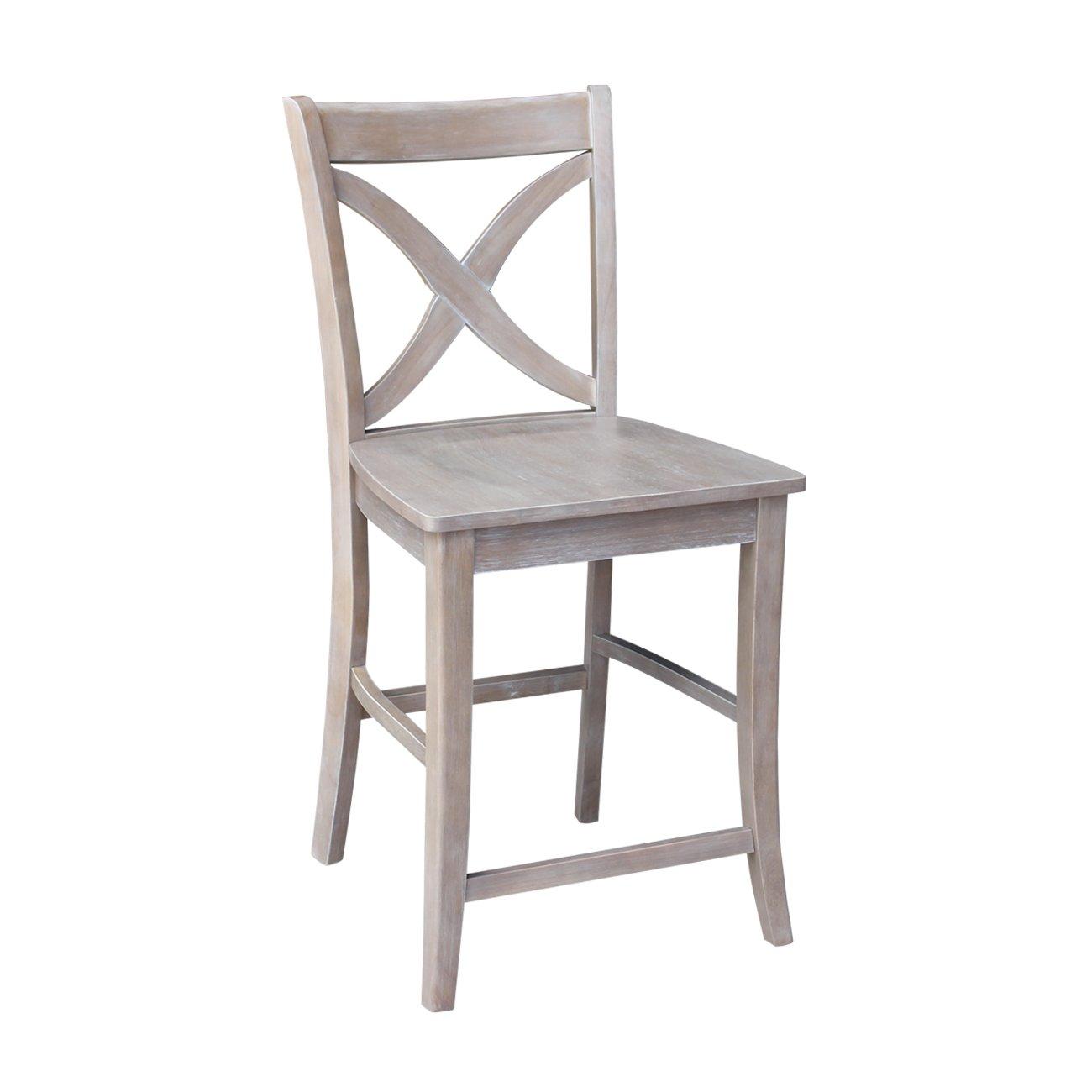 24" Vinyard Counter Height Barstool Washed Gray/Taupe - International Concepts: Solid Wood, X-Back Design