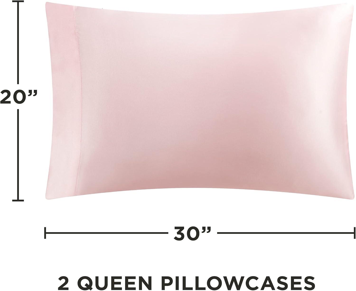 Juicy Couture Satin Pillowcase for Hair and Skin, Pink Queen Size Pillowcase Set of 2 - Silky Cooling Pillow Covers with Envelope Closure