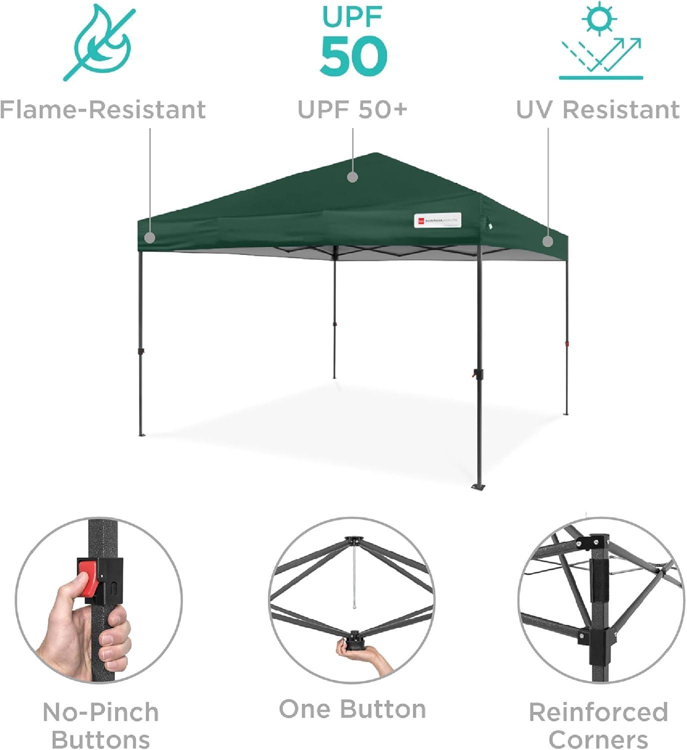 Best Choice Products Best Choice Products Easy Setup Pop Up Canopy W/ 1-Button Setup, Wheeled Case, 4 Weight Bags