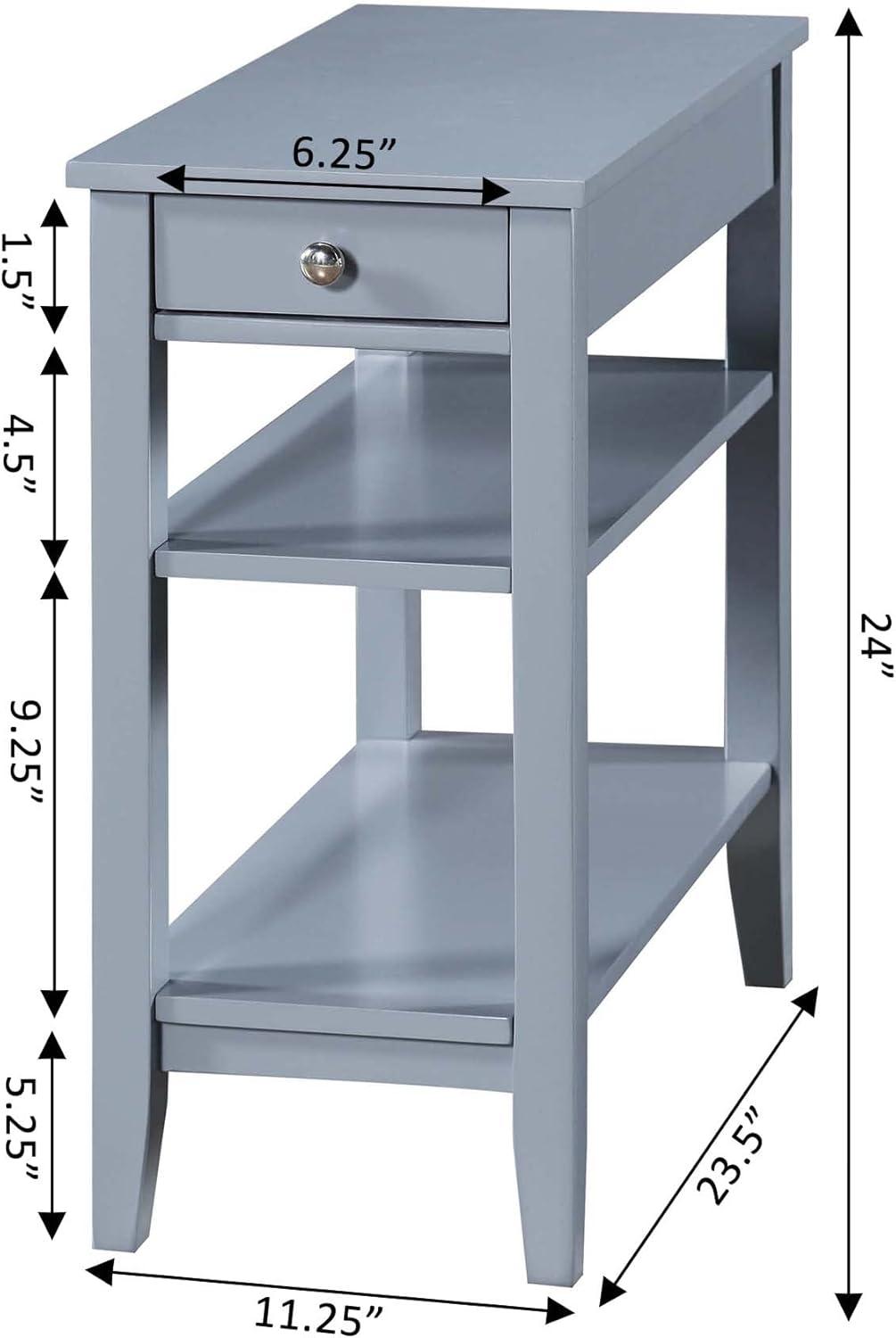 Gray Wood Rectangular Accent Table with Drawer and Shelves