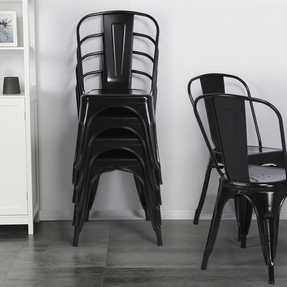 Metal Chairs Set of 4, Stackable Metal Patio Chairs 18 Inch Seat Height, Indoor/Outdoor Tolix Side Chair with Back, 330LBS Weight Capacity, Chic Kitchen Dining Chairs, Black