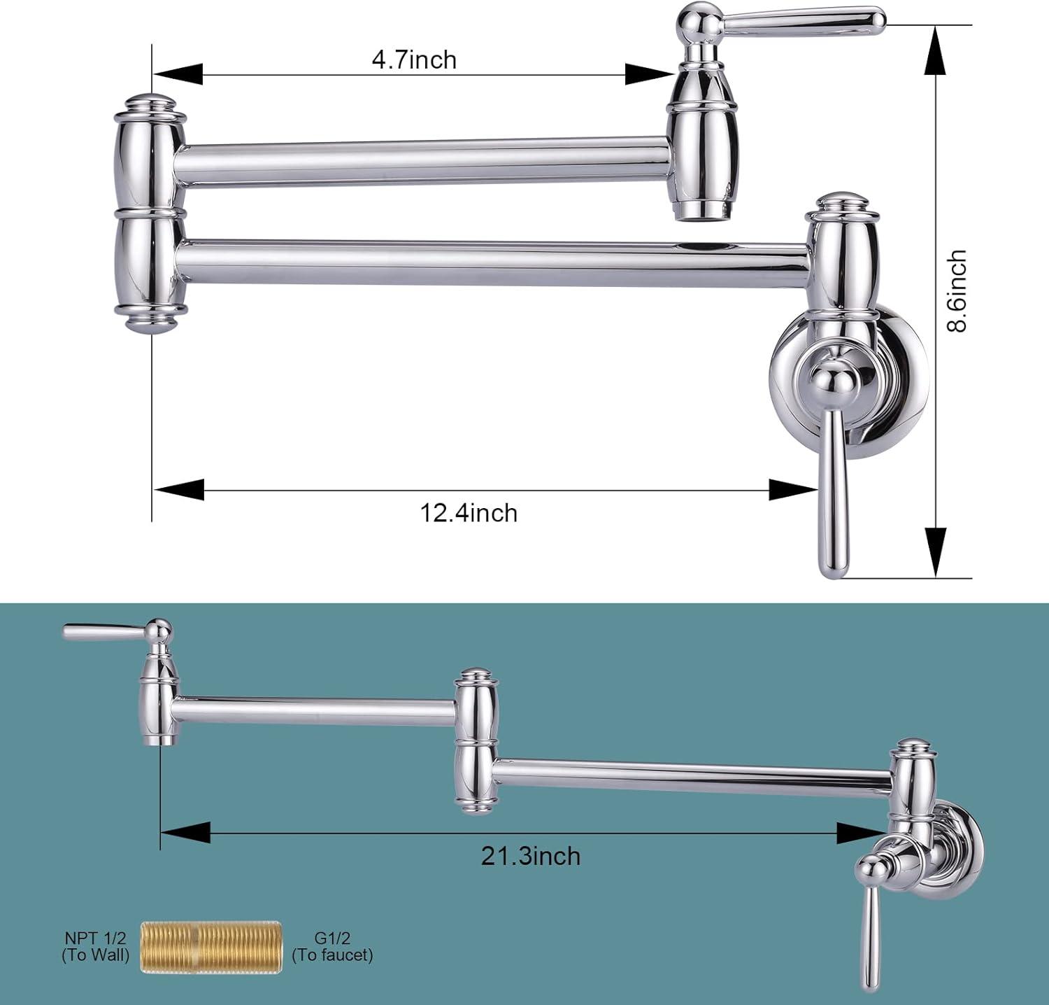 Chrome Wall-Mounted Double Handle Pot Filler Faucet