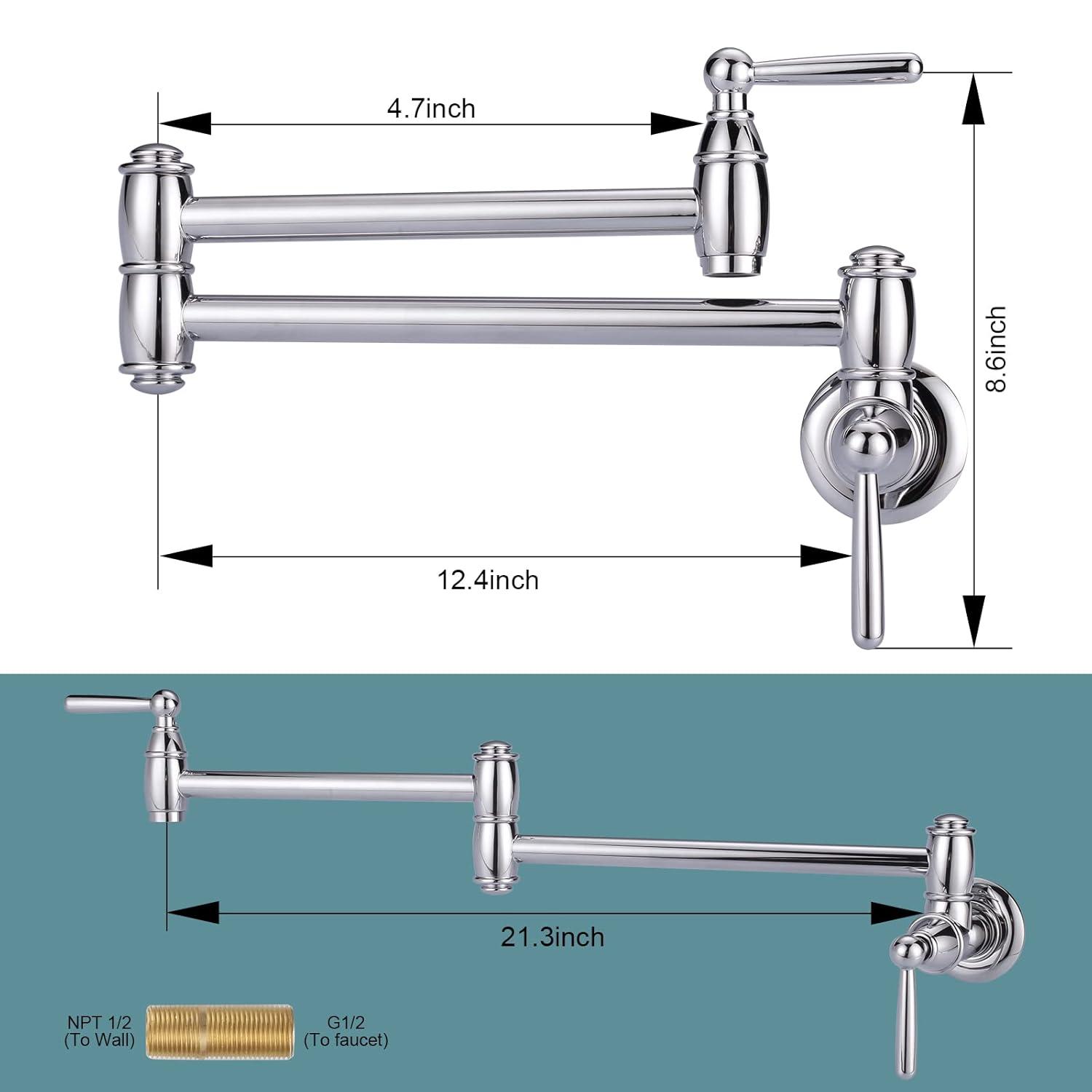 ARCORA ARCORA Wall Mounted Pot Filler Brass Folding Kitchen Faucet with 2 Handles AR7106800C