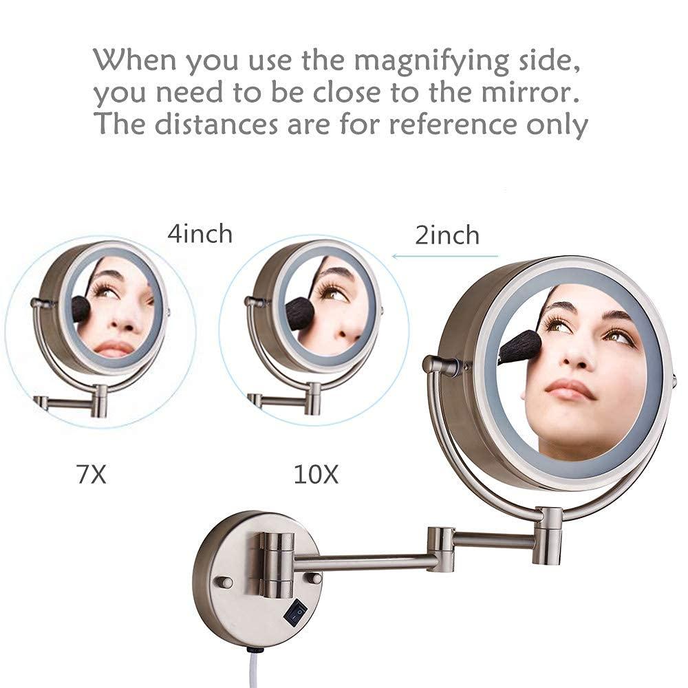 8.5 Inch Wall Makeup Mirror with 3 Tones LED Lights,Double Sided Vanity Mirror for Bathroom 10X Magnification,Plug Powered (Black/10X)