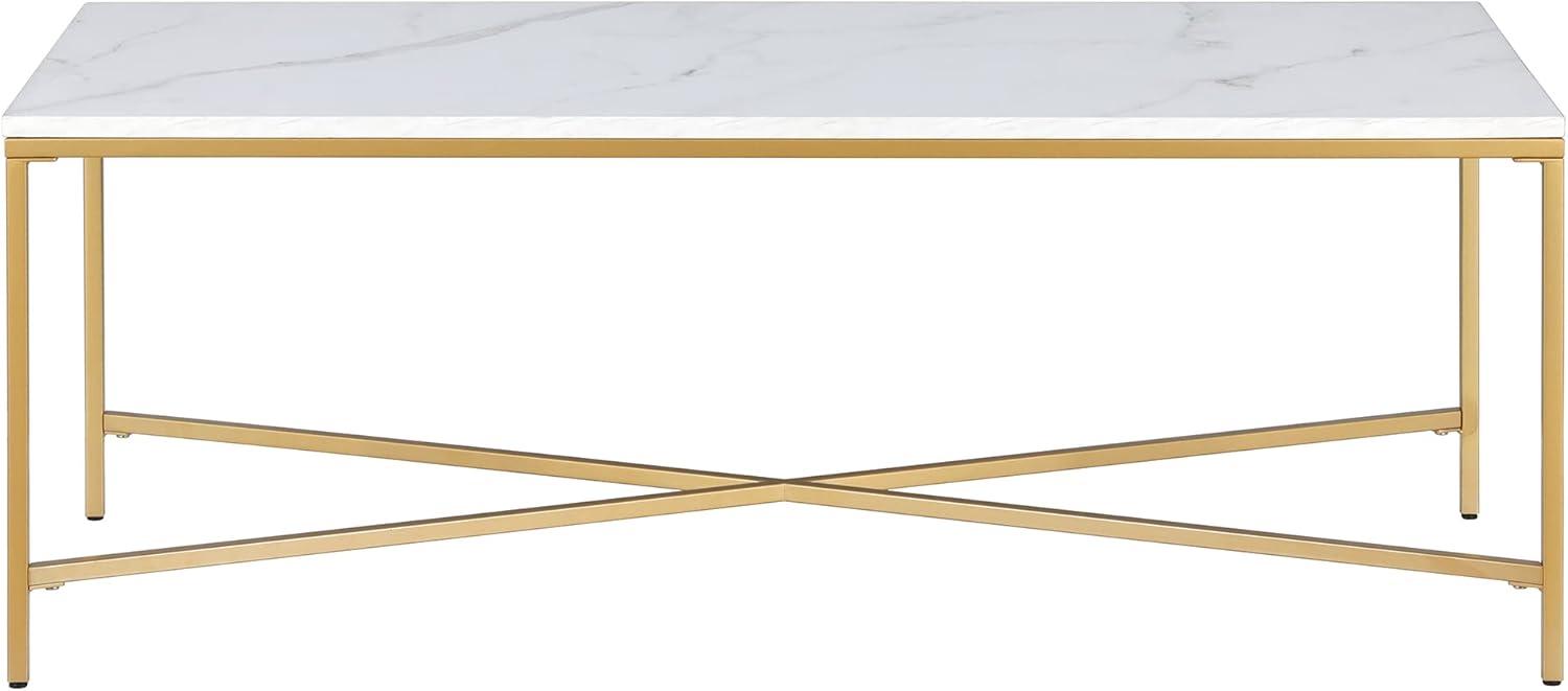 47.63 Inches Brass/Faux Marble Metal Coffee Table - Henn&Hart