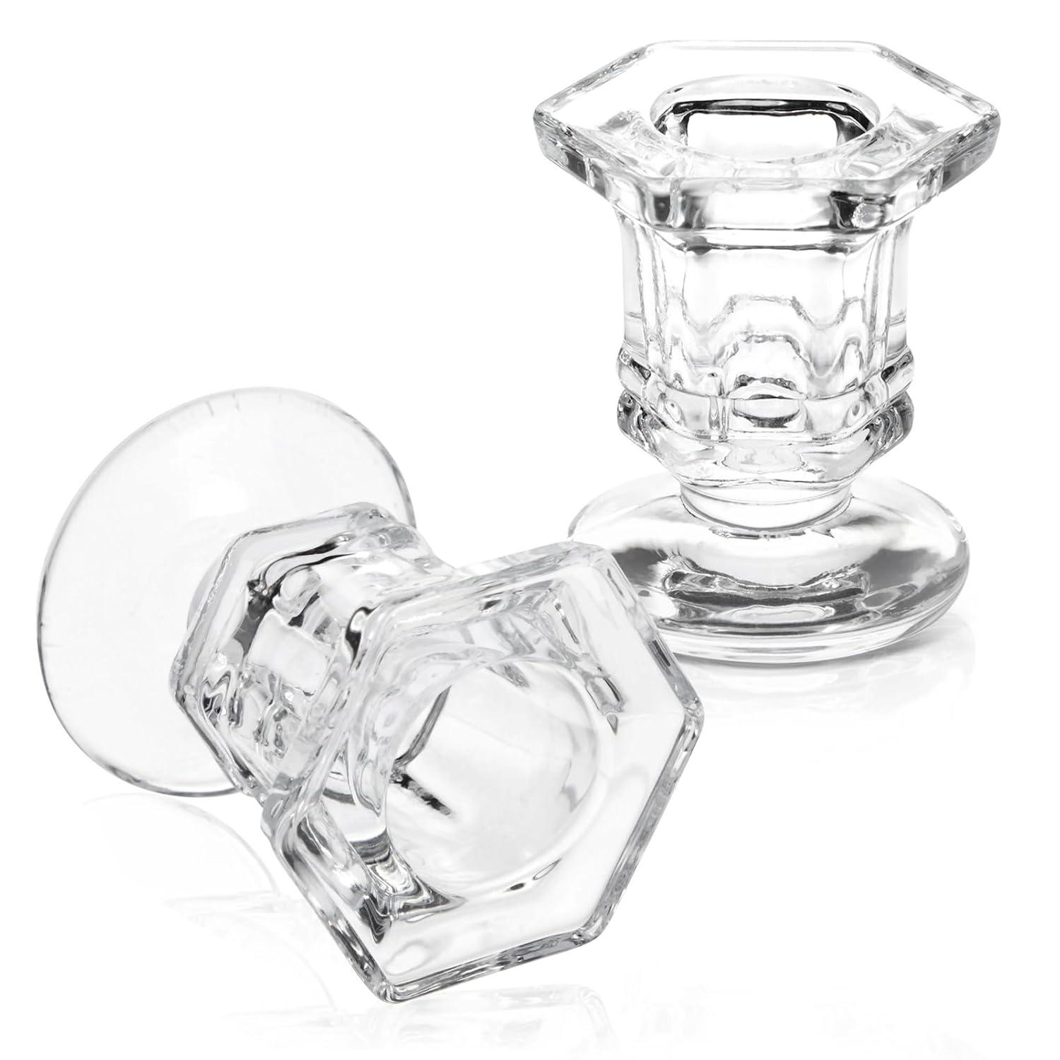 Juvale 12 Pack Clear Glass Candle Holders for Candlesticks, Taper Candles, Wedding Centerpieces, 2 x 2.3 x 2 In