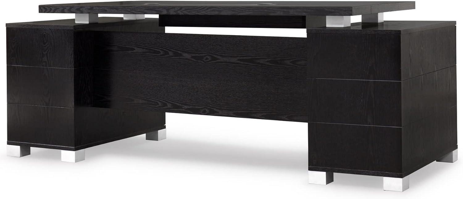 Black Oak Executive Desk with Drawers and Filing Cabinets