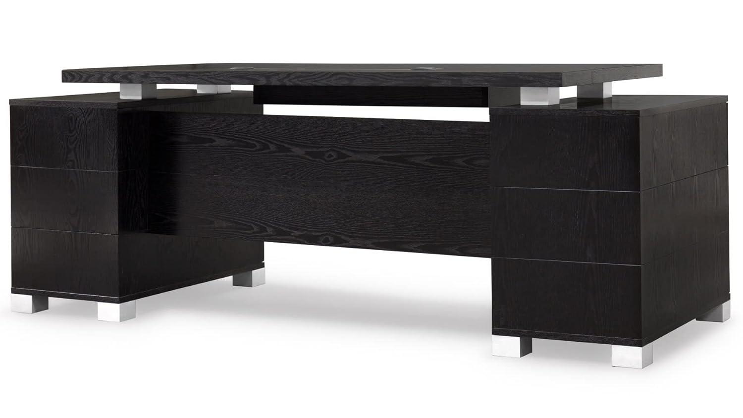 Black Oak Executive Desk with Drawers and Filing Cabinets