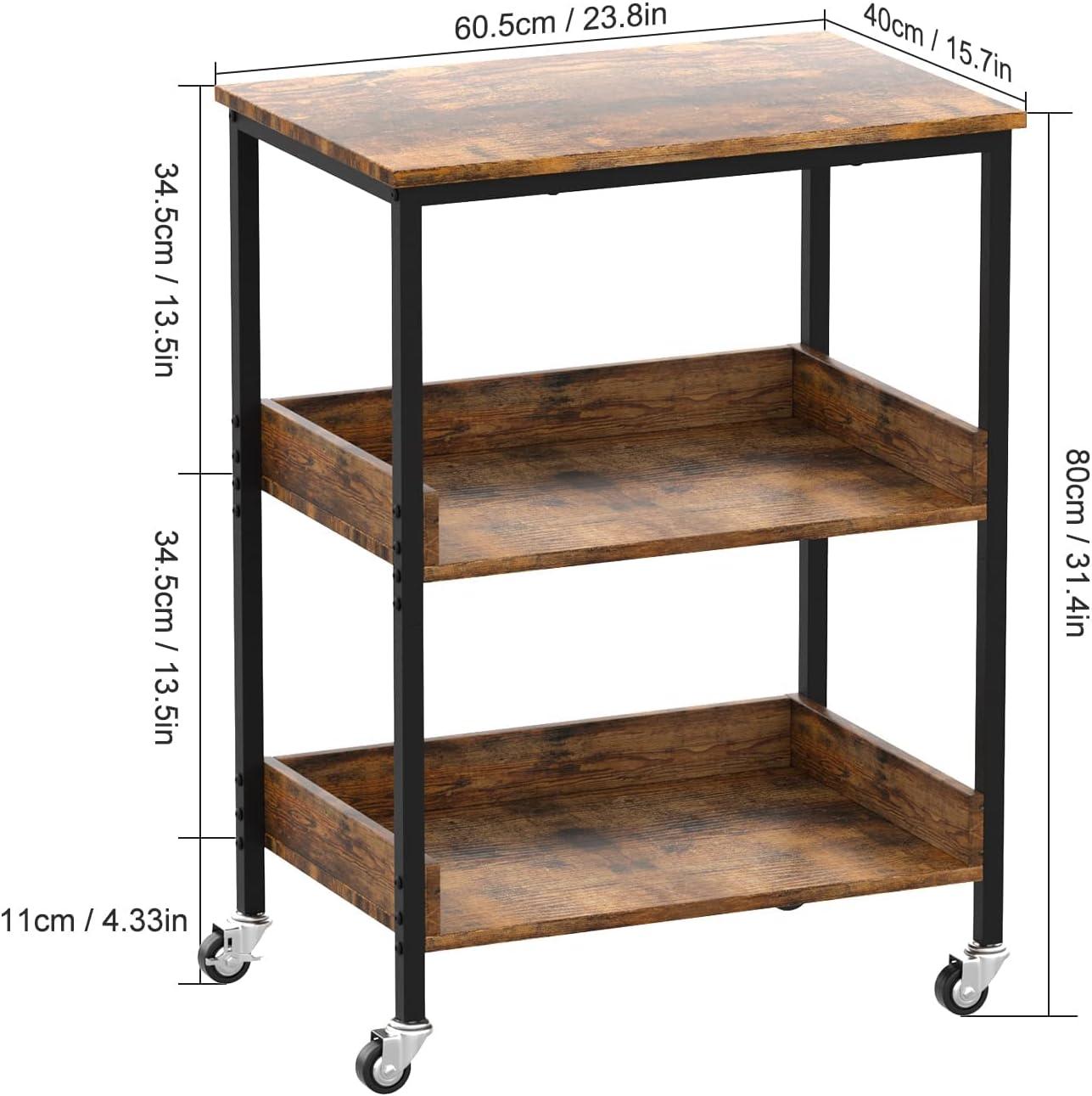 Kitchen Microwave Cart, 3 Tier Rolling Kitchen Utility Cart on Wheels Coffee Cart, Microwave Kitchen Islands Cart with Storage, for Living and Kitchen Room, Coffee Station for Kitchen