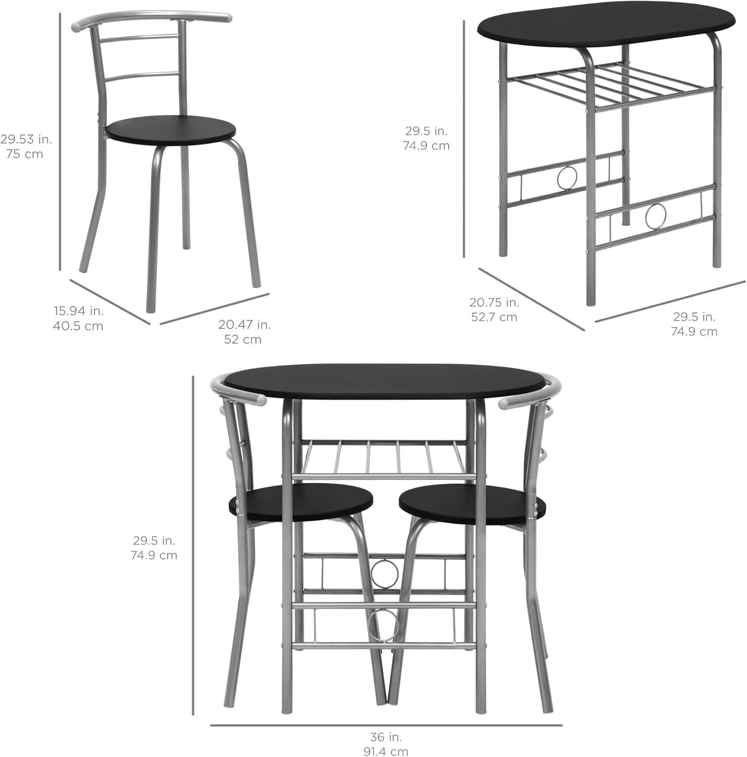 Best Choice Products 3-Piece Wood Dining Room Round Table & Chairs Set w/ Steel Frame, Built-In Wine Rack